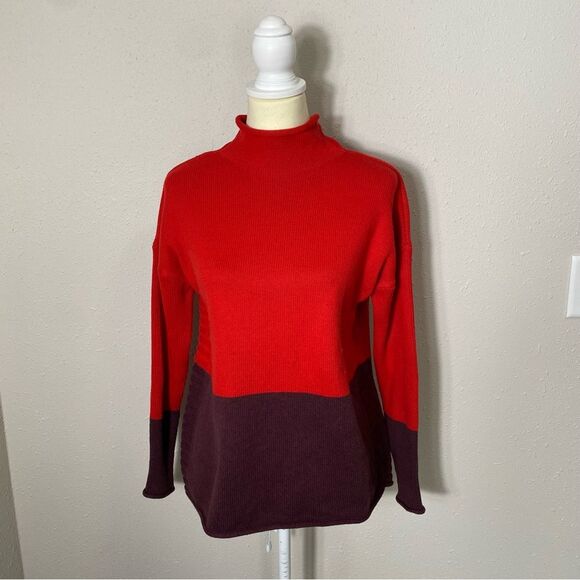 Tahari Mock Neck Colorblock Cotton Blend Ribbed Knit Sweater Women's Size Small - Picture 14 of 15
